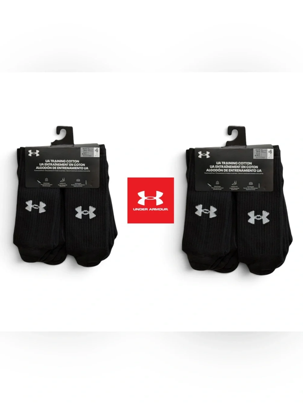 Under Armour Black Athletic Crew Socks with White Logo - 12 pairs Pack